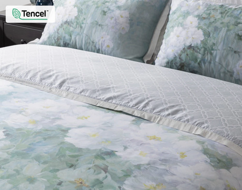 Persuasion Floral Duvet Cover, TENCEL Lyocell, Floral, White,