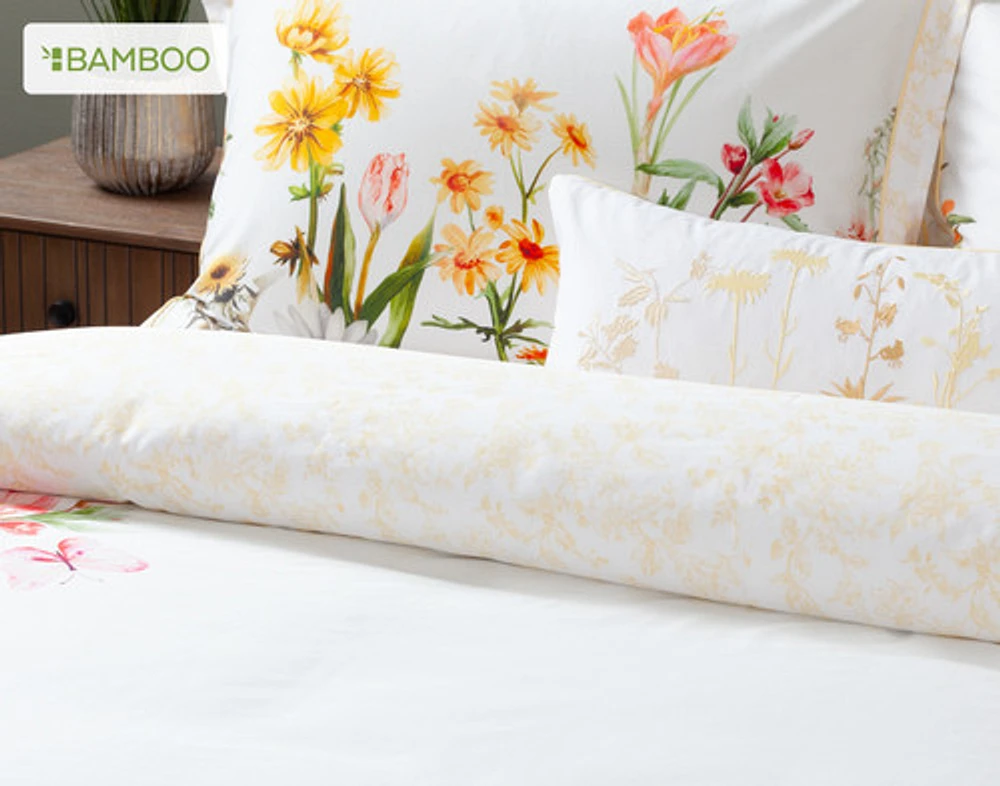 Corsage Floral Duvet Cover, Cotton, Bamboo Floral, White,