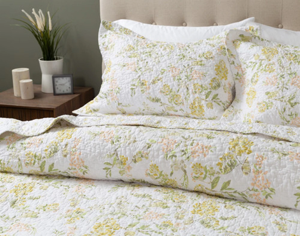 Forsythia Cotton Quilt Set, Floral, Yellow,