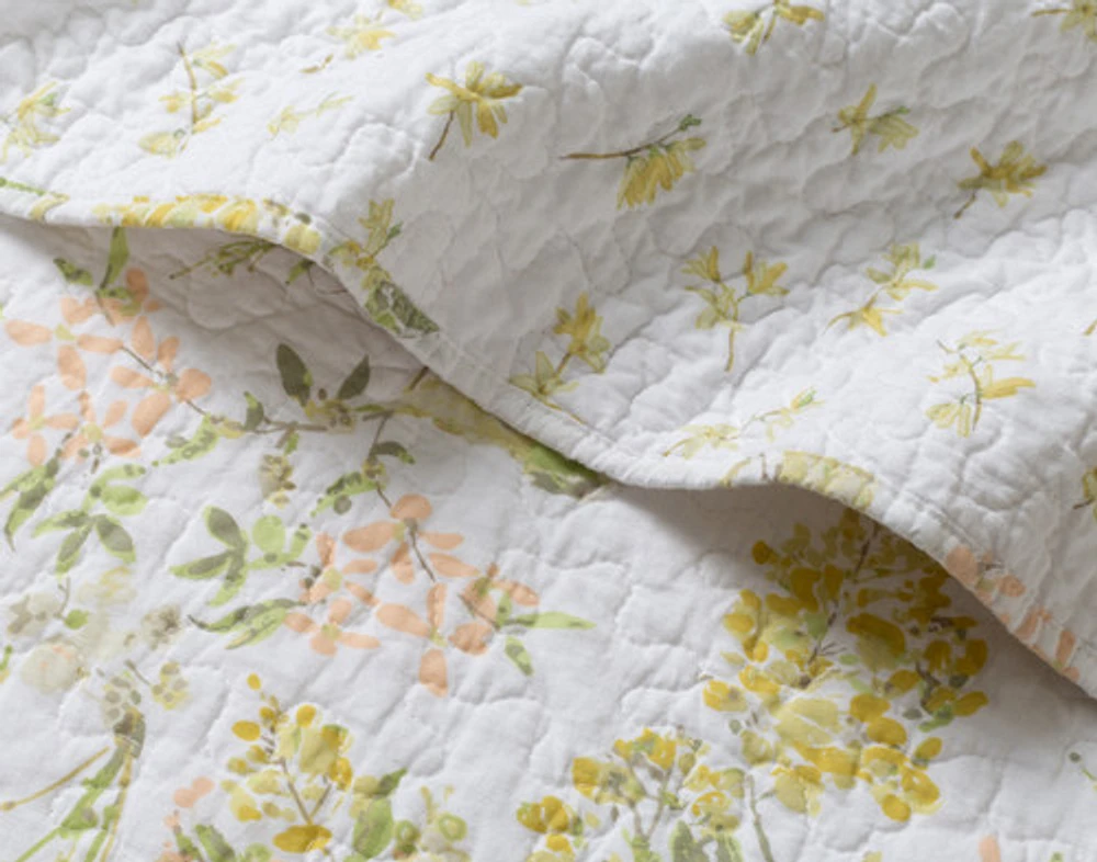 Forsythia Cotton Quilt Set, Floral, Yellow,