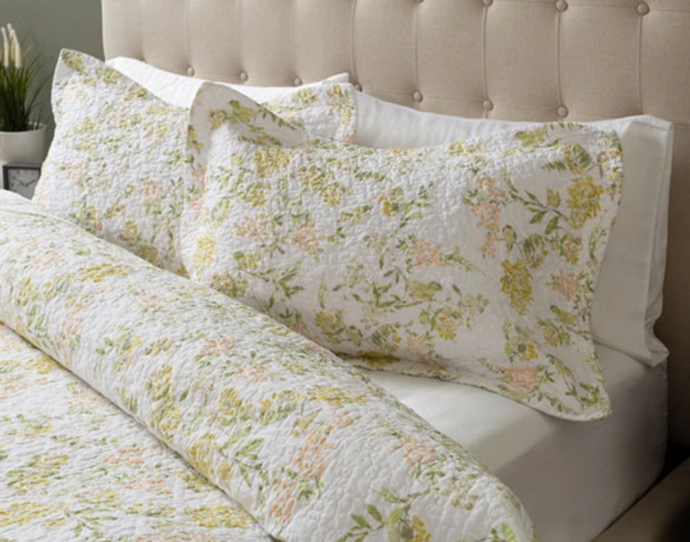 Forsythia Cotton Quilt Set, Floral, Yellow,
