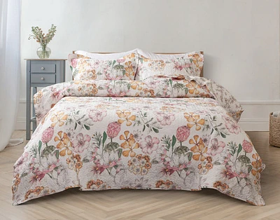 Kalbarri Cotton Quilt Set, Floral, Pink, Queen