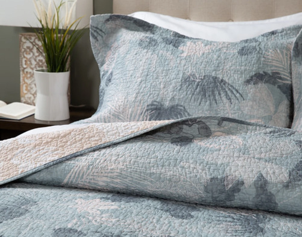 Retreat Cotton Quilt Set, Floral, Brown, Queen