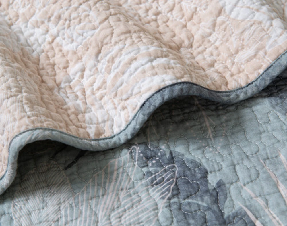 Retreat Cotton Quilt Set, Floral, Brown, Queen
