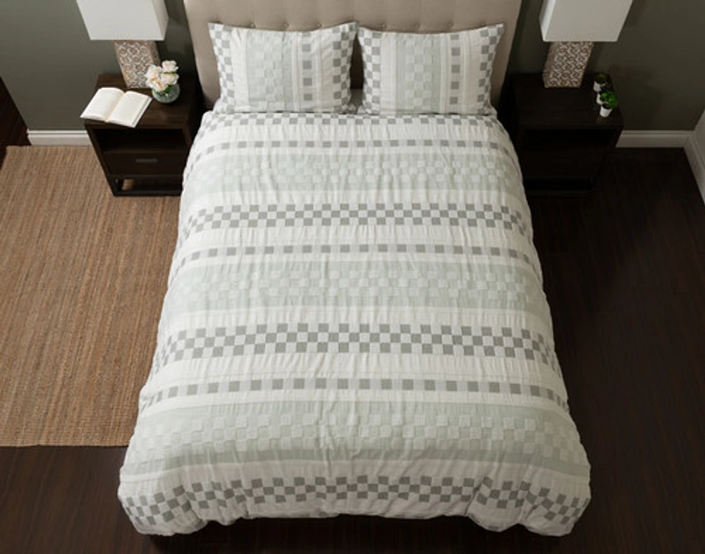 Tazio Duvet Cover, Cotton Set, Geometric, Green,