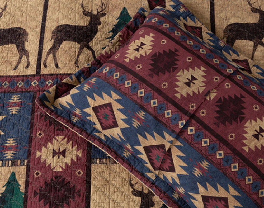 Deer Creek Cotton Quilt Set, Scenic, Brown,