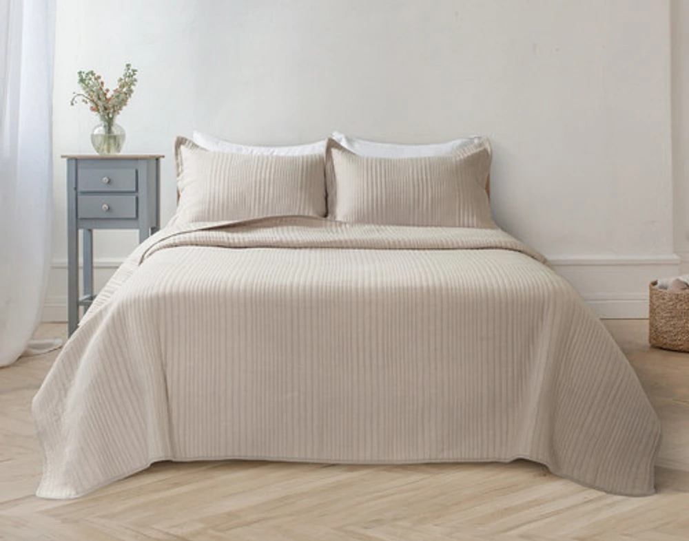 Mica Quilt Set, Geometric, Beige, Queen