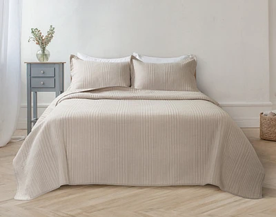 Mica Quilt Set, Geometric, Beige, Queen