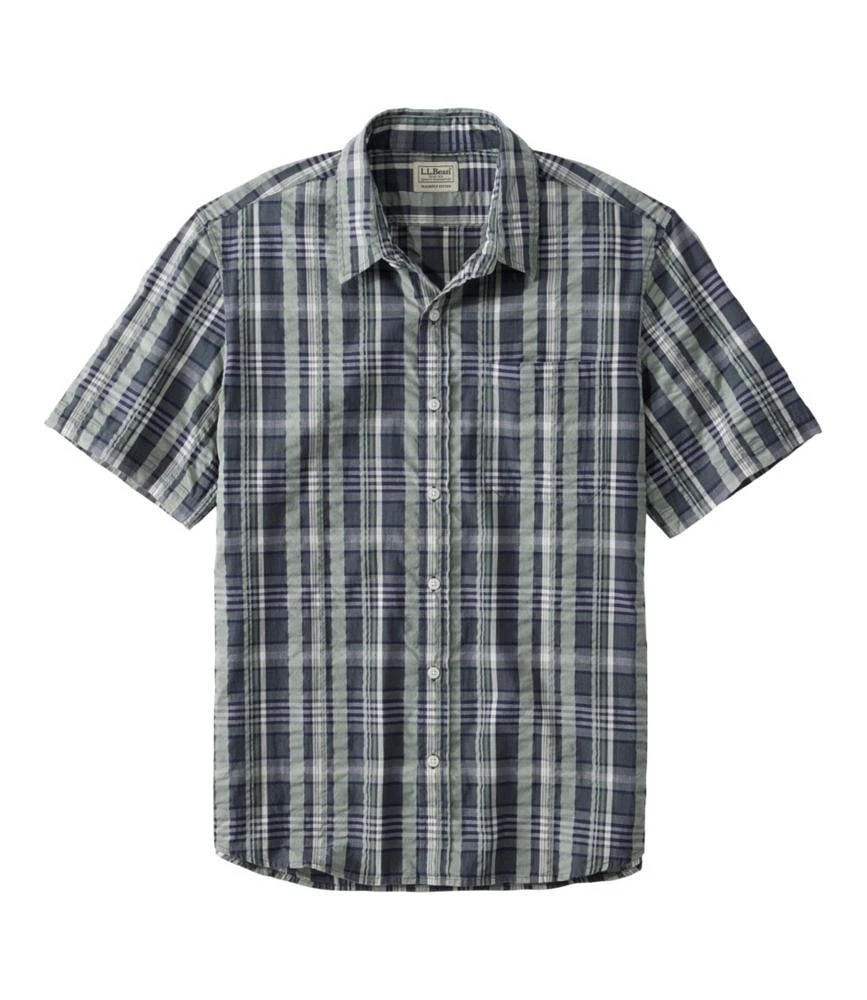 Men's Organic Cotton Seersucker Shirt, Short-Sleeve, Slightly Fitted, Plaid