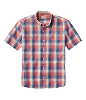 Men's Comfort Stretch® Chambray Shirt, Traditional Untucked Fit, Short-Sleeve, Plaid