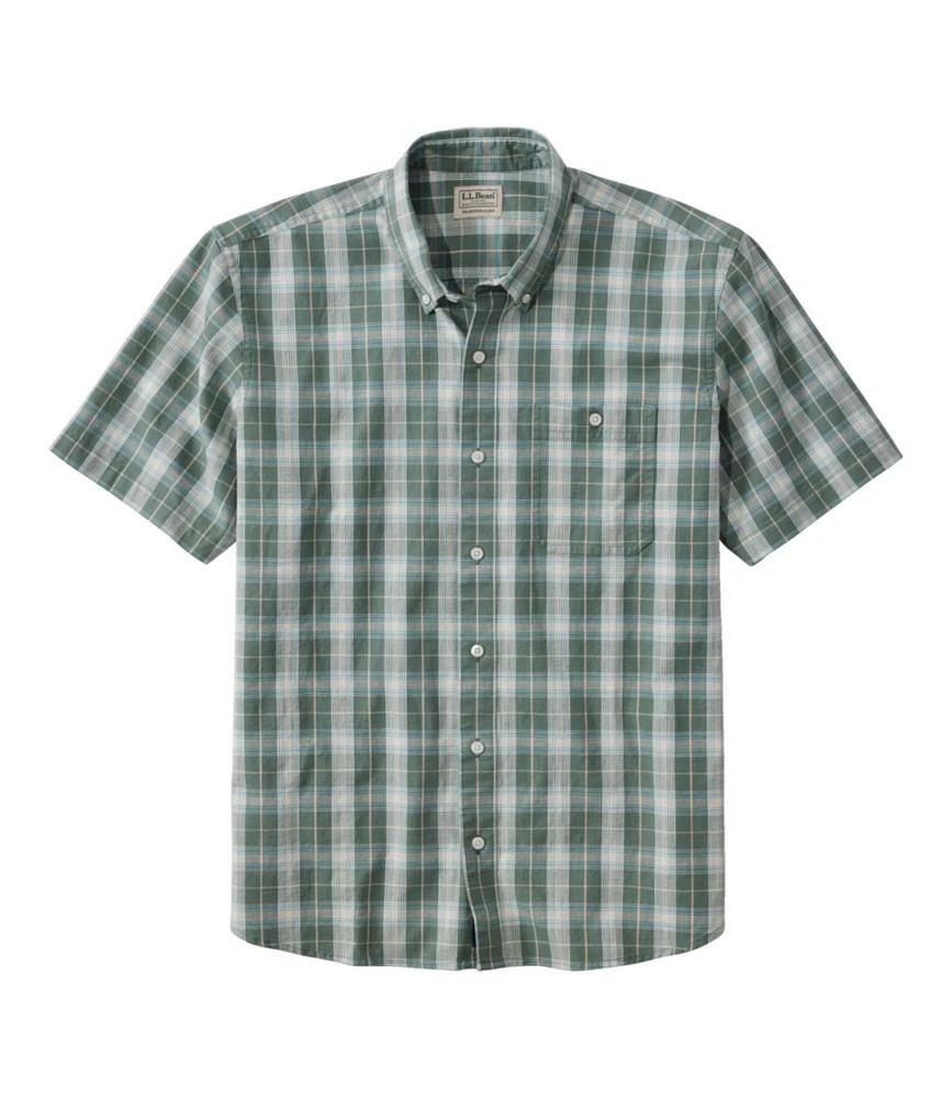 Men's Comfort Stretch® Chambray Shirt, Traditional Untucked Fit, Short-Sleeve, Plaid