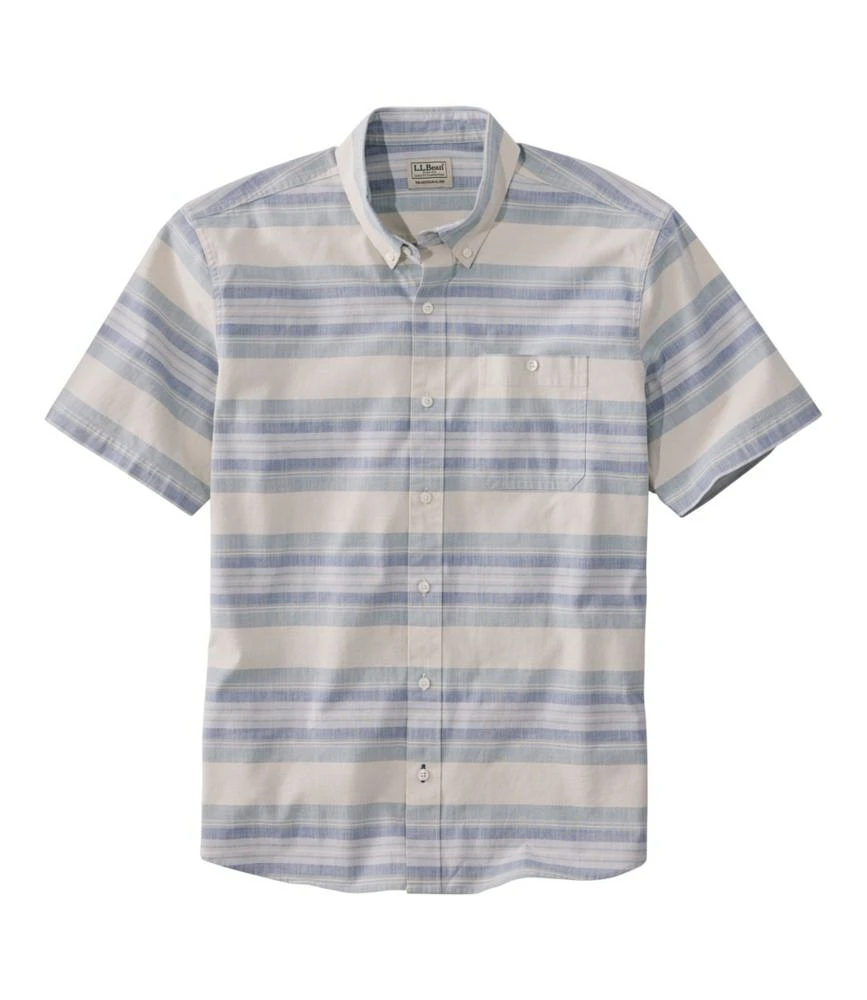 Men's Comfort Stretch Chambray Shirt, Traditional Untucked Fit, Short-Sleeve, Stripe