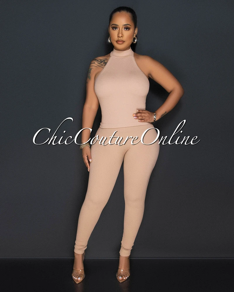 Charnelle Nude Mock Top & Leggings Ribbed Sculpting Set