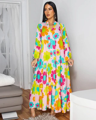 Tallas Pink Multi-Color Floral Print Maxi Dress