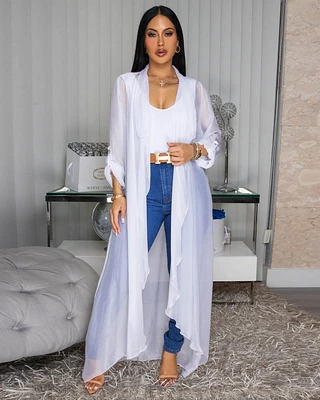Gloriana Off-White Silky Sheer Long Duster