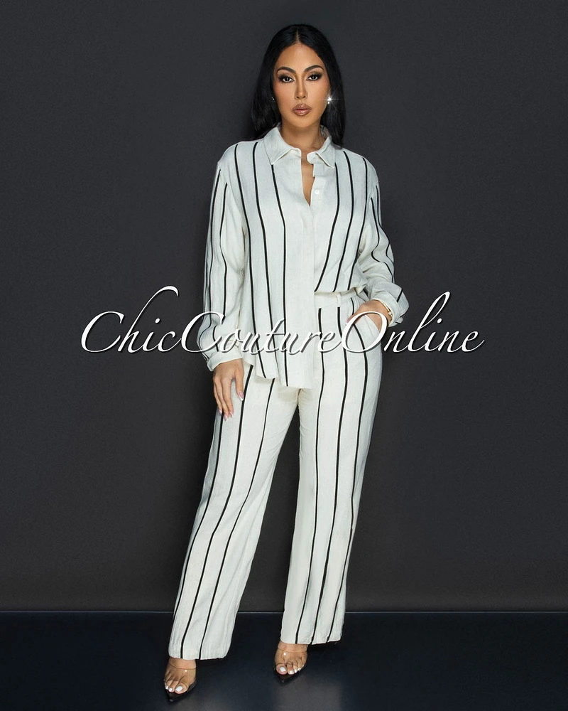 Zona Khaki Black Trim Linen Pants (SHIPS 1/18/25)