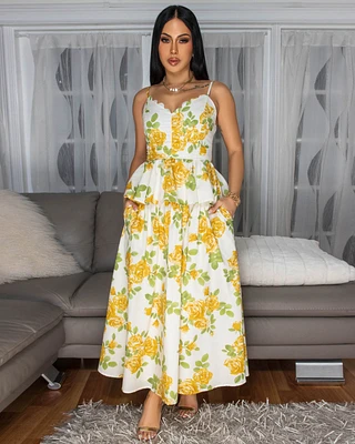 Capriannie Yellow Green Floral Print Skirt Set