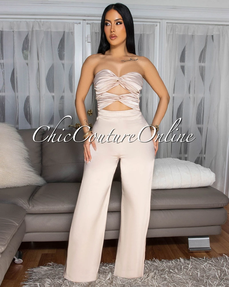 *Verna Champagne Cut-Out Front Jumpsuit