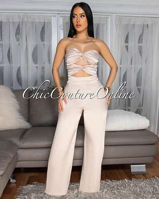 *Verna Champagne Cut-Out Front Jumpsuit