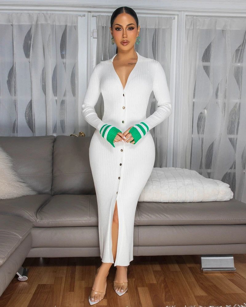 Kassidy Off-White Ribbed BodyCon Maxi Dress