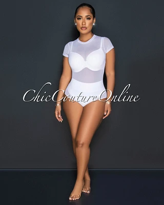 *Kaylin White Sheer Mesh Bodysuit