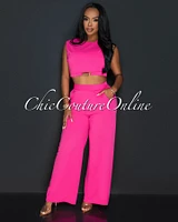 Kalia Fuchsia Gold Accent Crop Top & Wide Pants Set