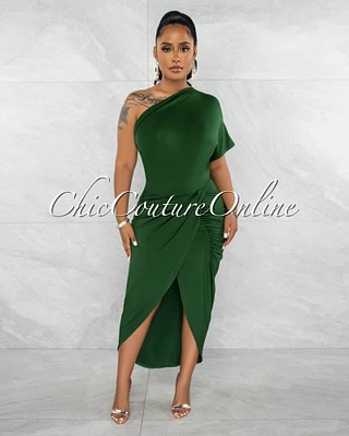 Shyla Hunter Green Draped Front Midi Dress