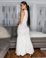 Angelene Off-White Peep-Hole Mesh Maxi Dress