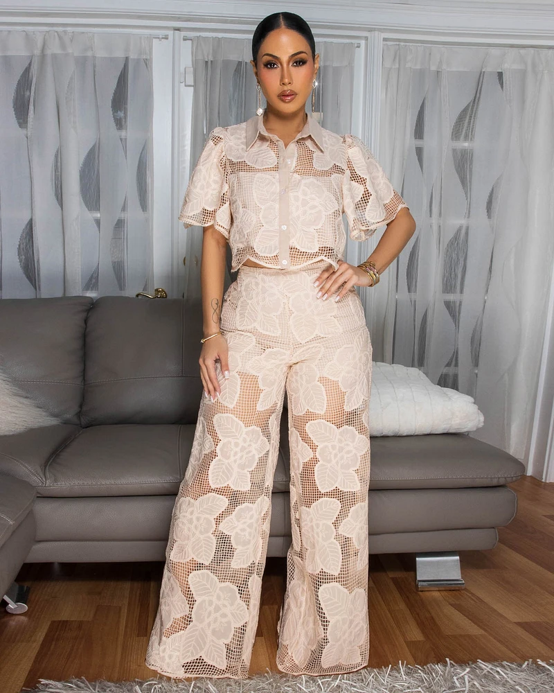 Florentia Nude Crochet Top & Pants Set