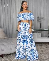 Andy Off-White Print Ruffle Top & Pants Set