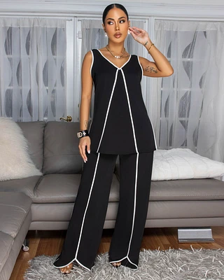Violeta Black White Trim Top & Pants Set