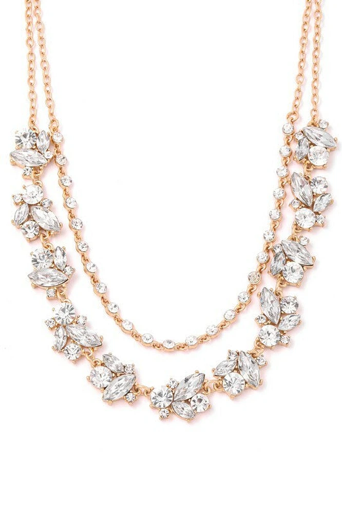Morra Gold Crystal Station Double Chain Necklace