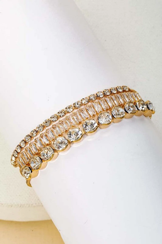 Burna Gold Adjustable Rhinestone Chain Bracelet Set