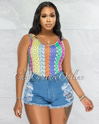 *Chassy Medium Denim Distressed Mini Shorts