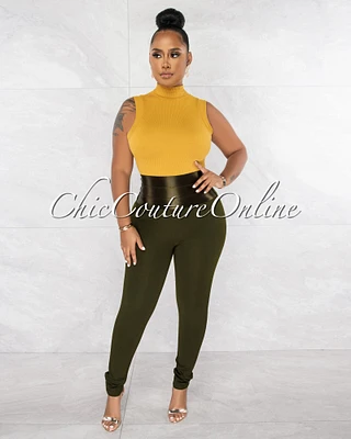 *Sevilen Olive Green High Silky Waistband Leggings