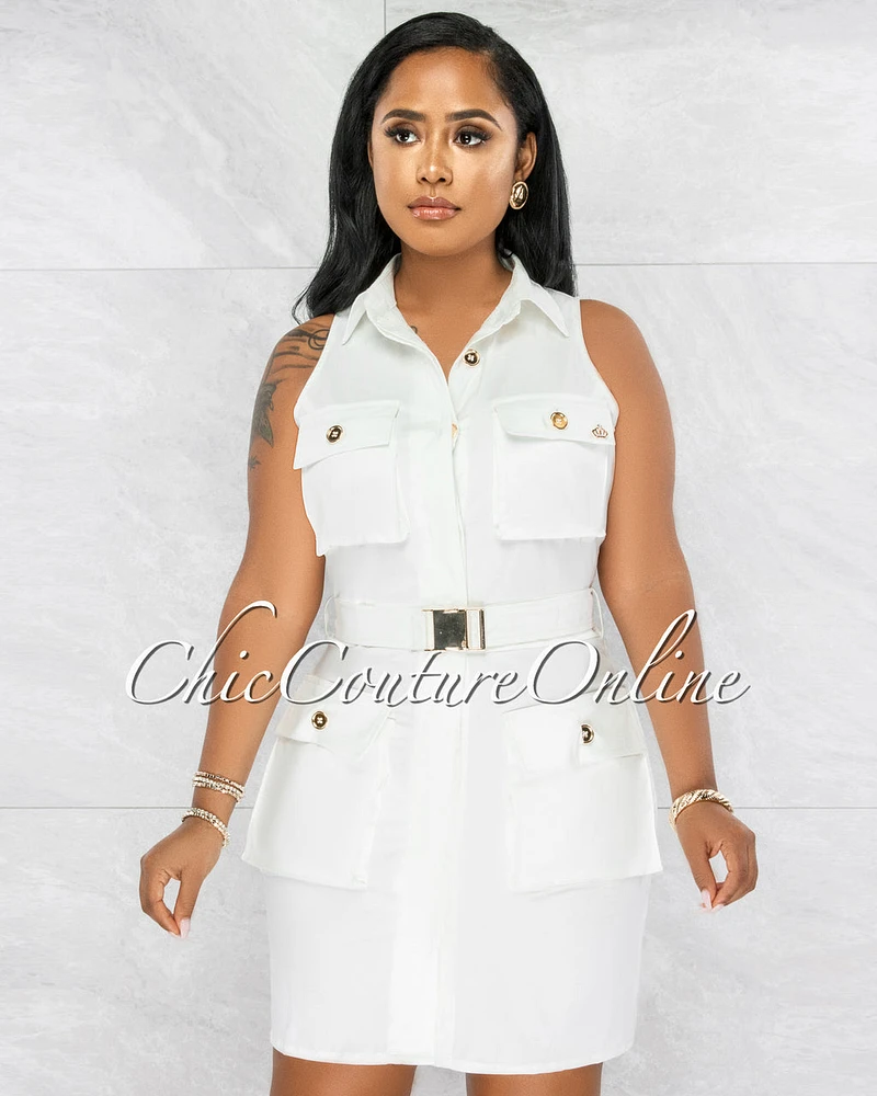 *Prosper Off-White Cargo Utility Shirt Dress