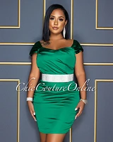 *Francine Kelly Green Satin Mini Dress
