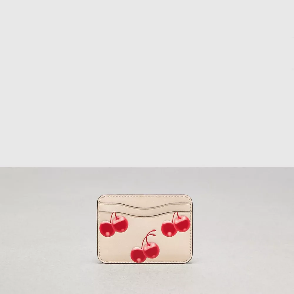 Wavy Card Case Regenerative Leather With Cherry Print