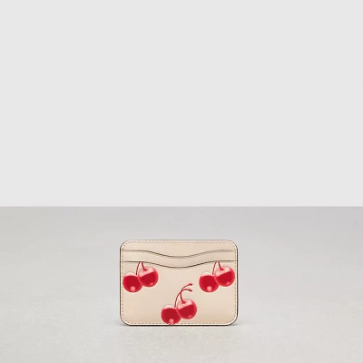 Wavy Card Case Regenerative Leather With Cherry Print