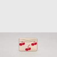 Wavy Card Case Regenerative Leather With Cherry Print