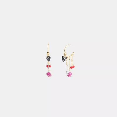 Heart And Dice Charm Hoop Earrings
