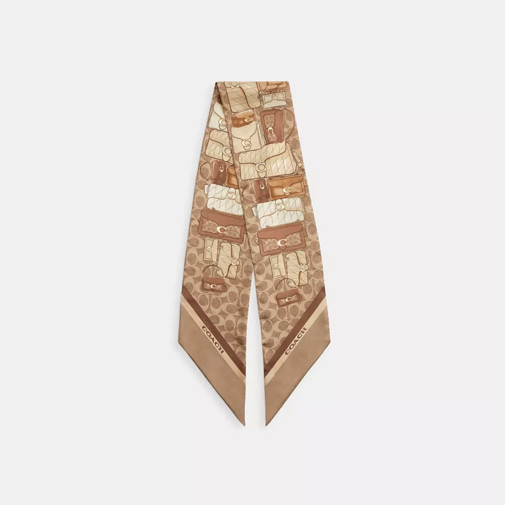 Stacked Tabby Bags Print Silk Skinny Scarf