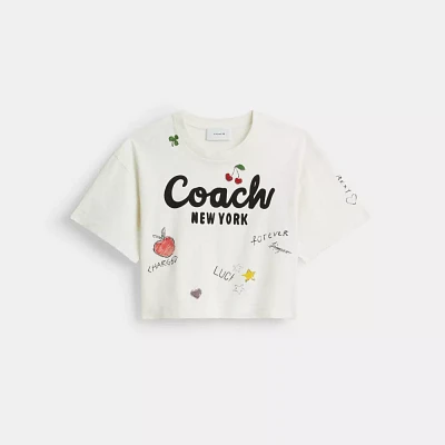 Cursive Coach Cropped Sketch Print T Shirt