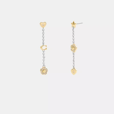 Pavé Tea Rose And Heart Linear Earrings