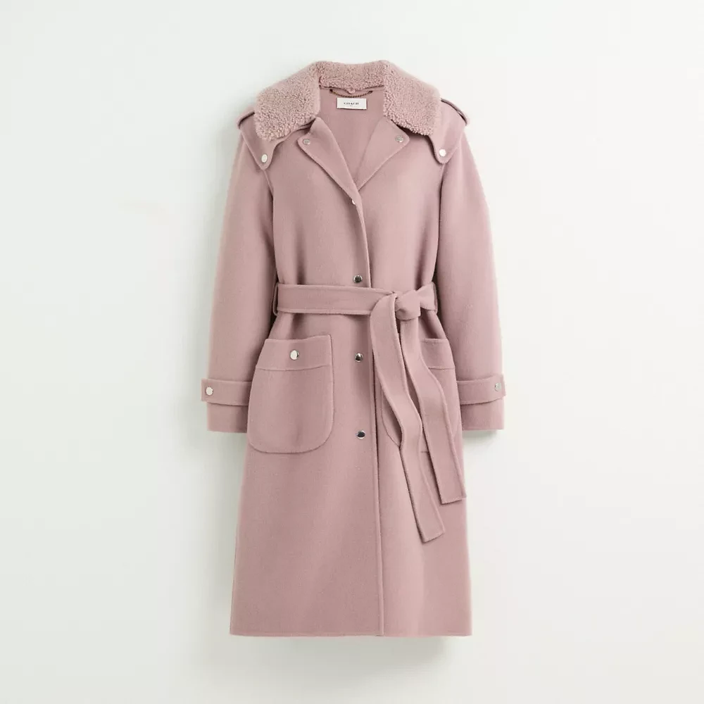 Restored Double Face Midi Coat With Removable Shearling Collar