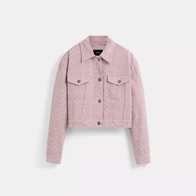 Restored Cropped Signature Jacquard Denim Jacket