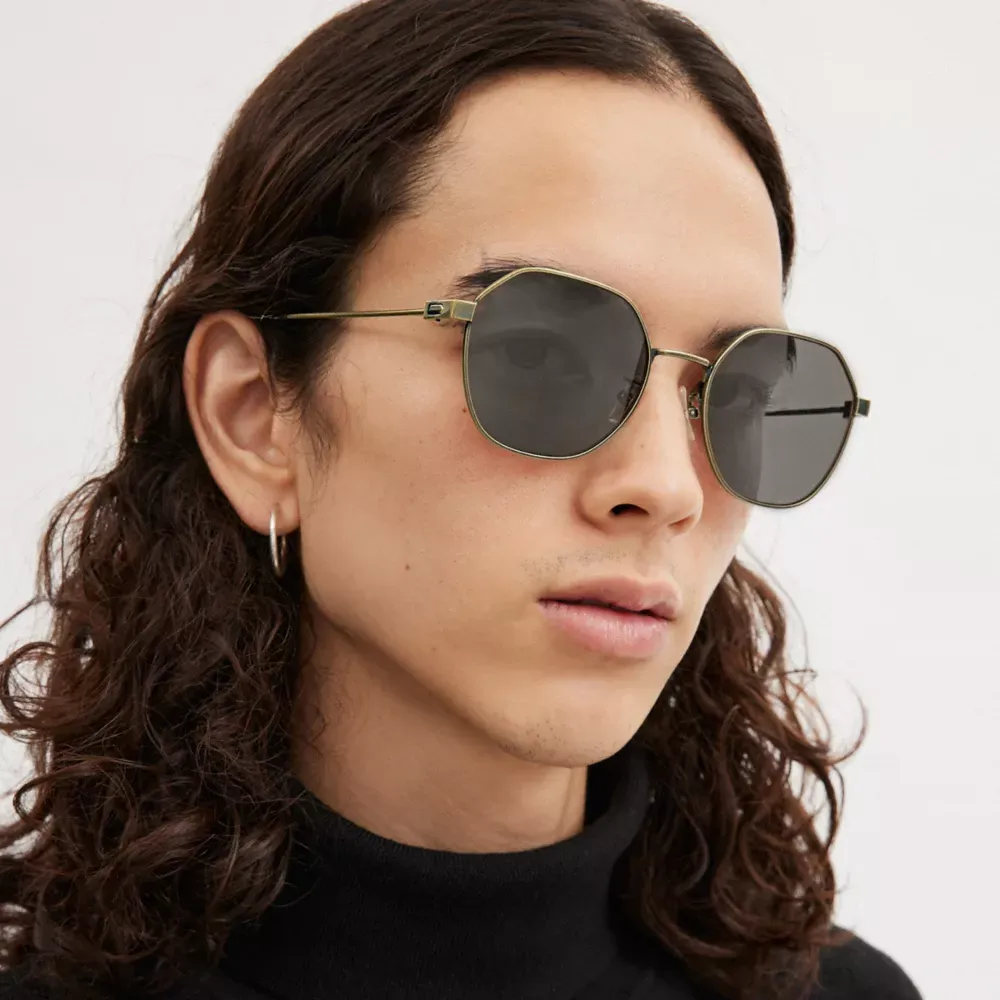 Hinged Geometric Round Sunglasses
