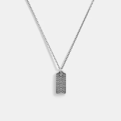 Sterling Silver Quilted Hangtag Long Pendant Necklace