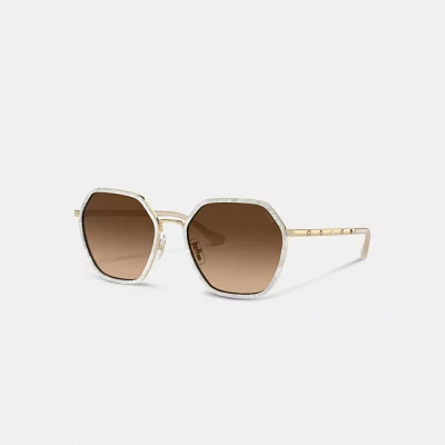 Embellished Narrow Metal Hexagon Sunglasses
