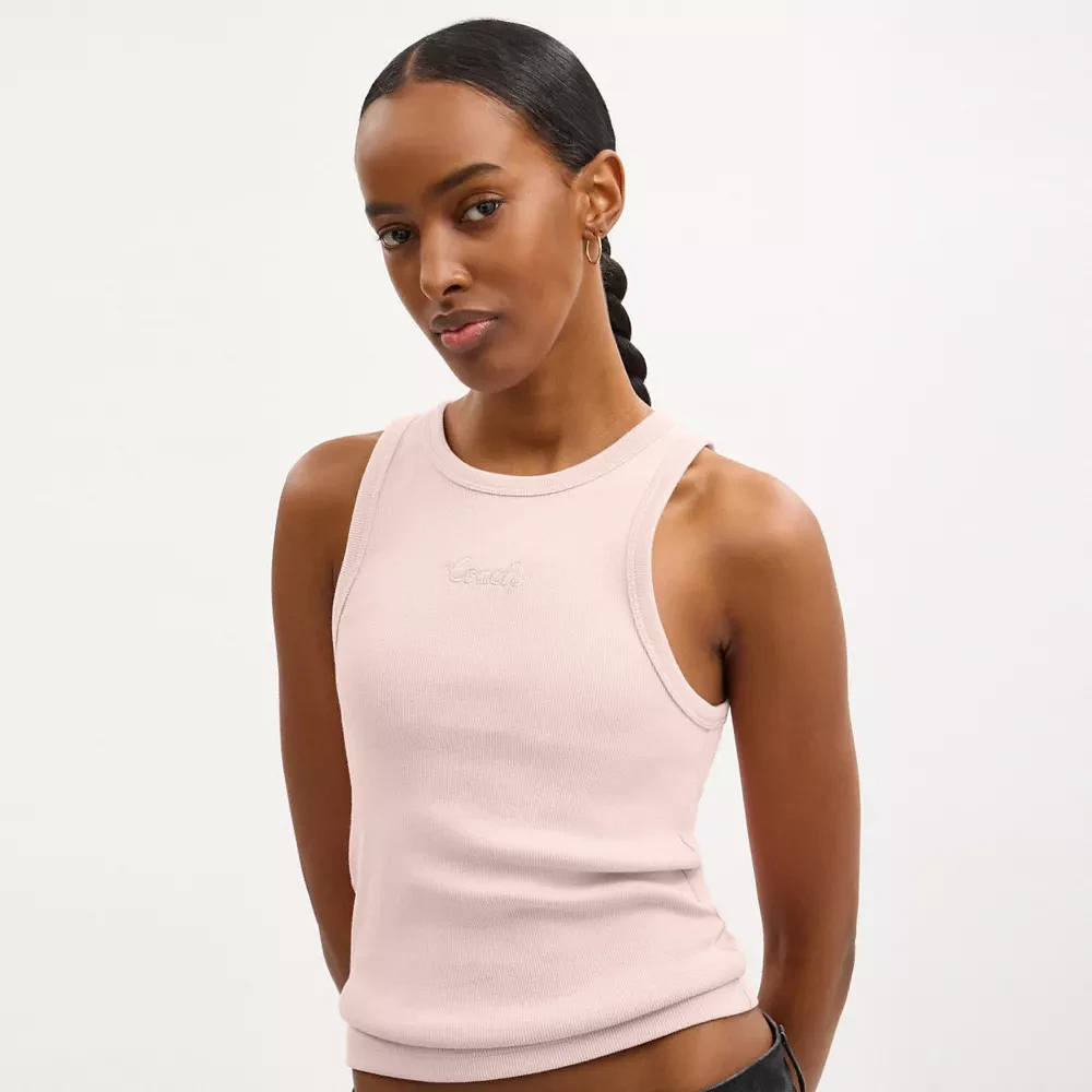 Ribbed Coach Script Tank Top